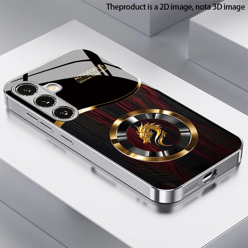 Gold Dragon Ring Pattern 2D Phone Case for Samsung S26 S25 S24 S23 S22 S21 S20 A56 A36 A16 Electroplated Glass Protective Cover