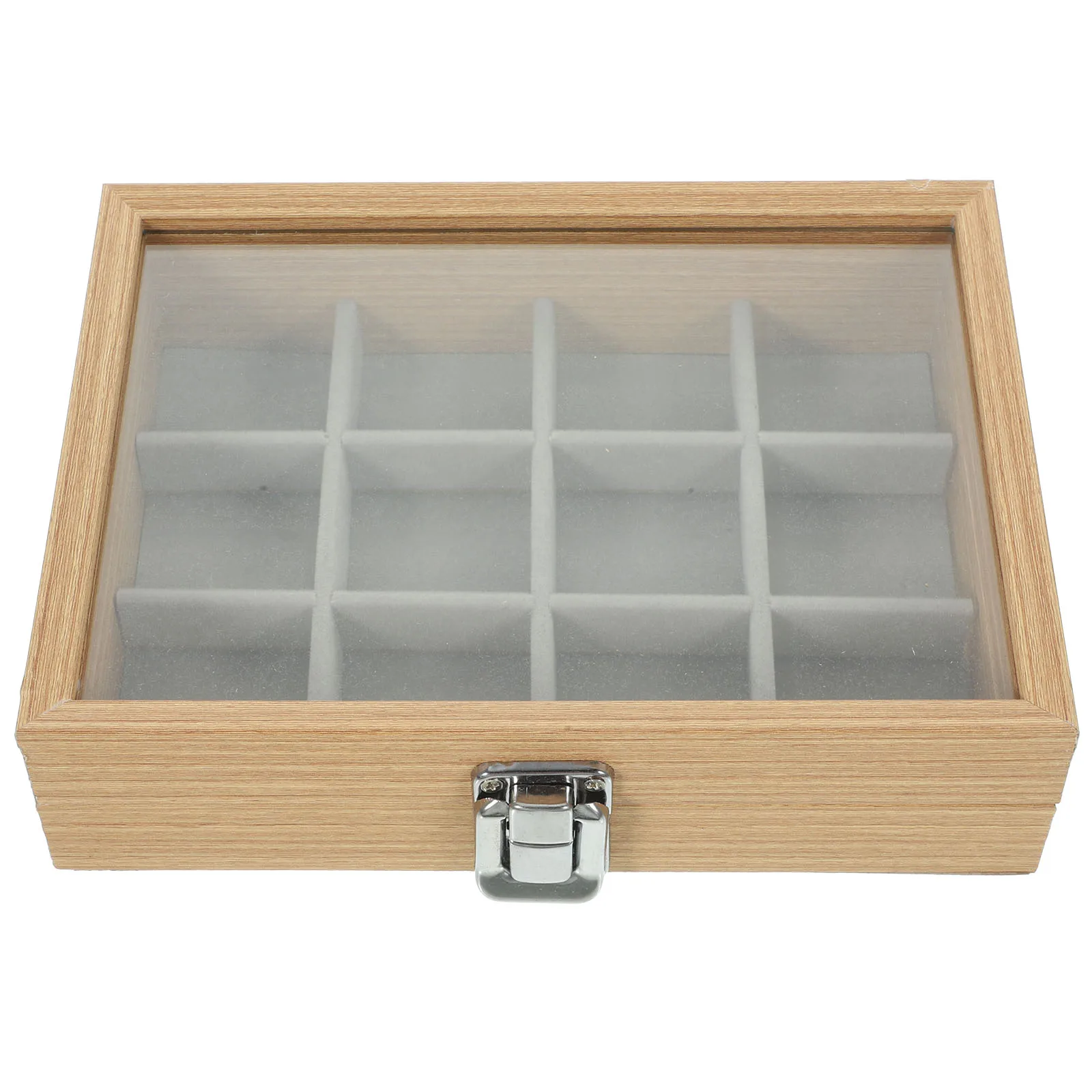 

Wooden Jewelry Organizer 12 Grid Multi Grid Jewelry Box Storage Display Case Clear Lid Compact Size Multi Compartments