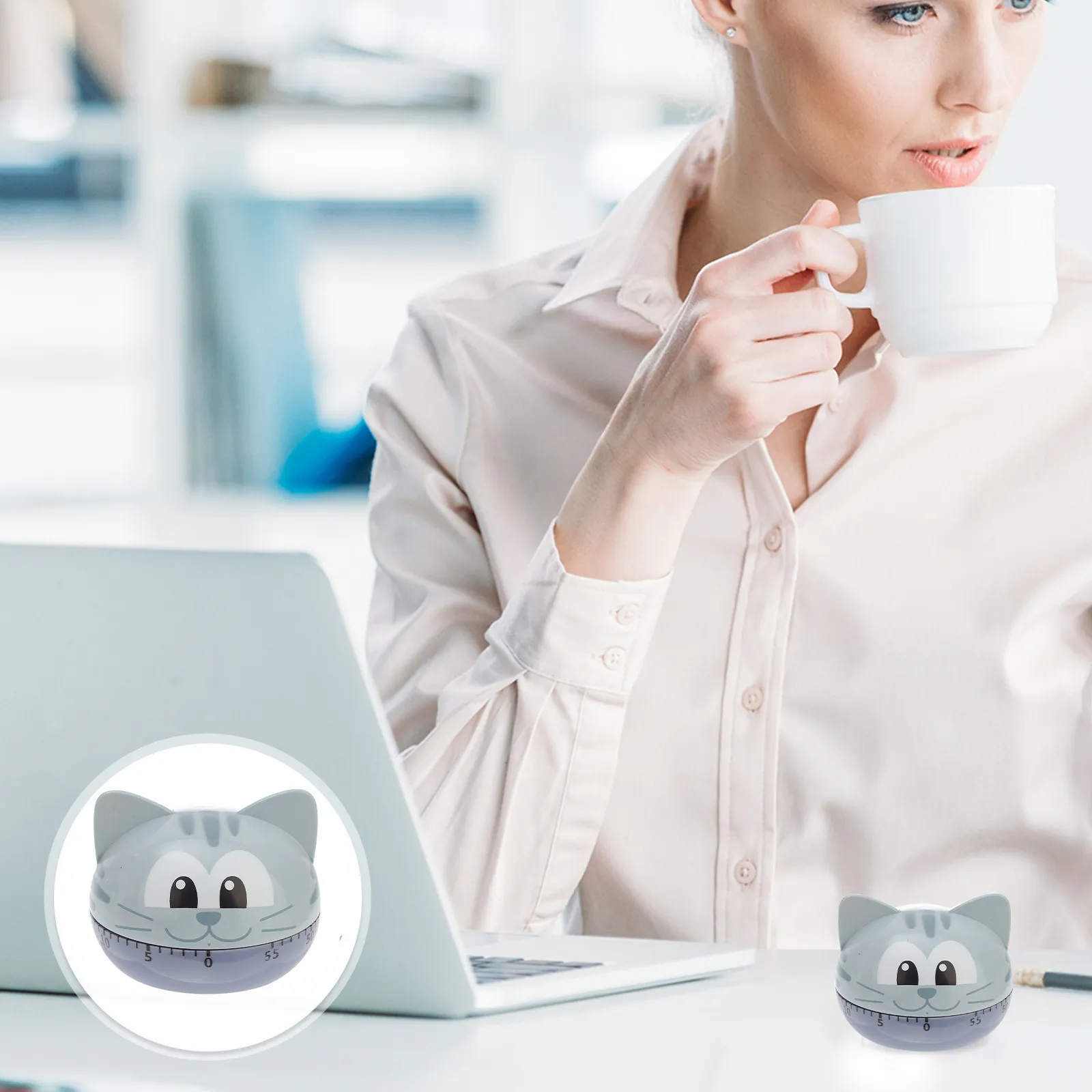 1Pcs Playful Cat-Shaped Mechanical Kitchen Timer Analog Countdown Timer for Cooking Baking Students Learning