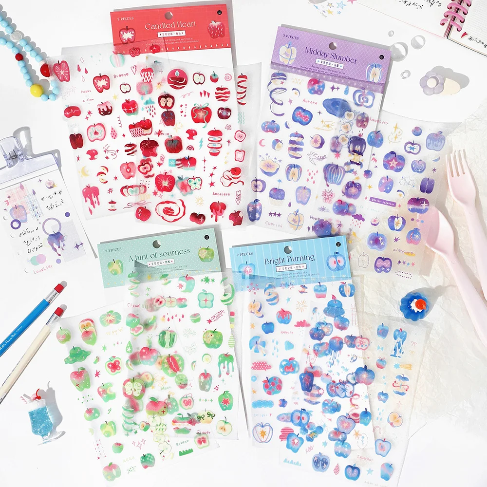 

2sheets Apple Planet Series Kawaii Ins PET Stickers Creative Decoration DIY Diary Album Scrapbook Cute Stationery Stickers