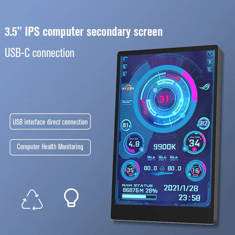 3.5 Polegada ips tipo-c tela secundária mini computador inteligente tela secundária cpu gpu ram hdd monitor display usb livremente aida64