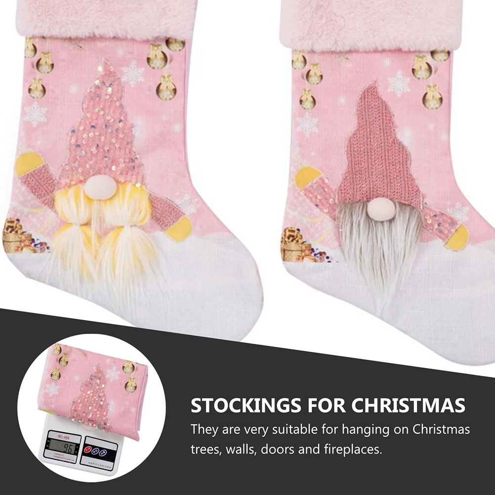 

2pcs Glowing Christmas Stockings Pink Large Size Hanging Decor Tree Fireplace Candies Children Party Home Socks