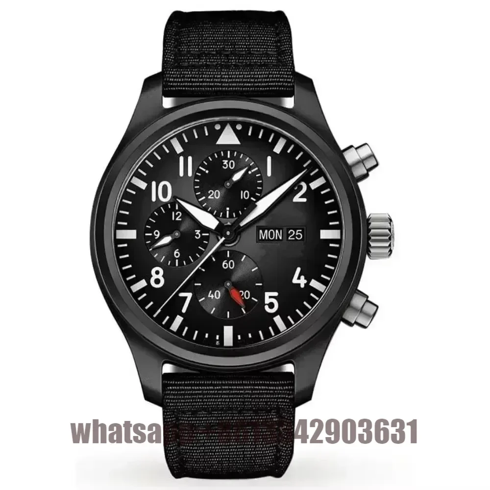 43mm Luxury Quartz Chronograph Mens Watch Big Pilots Le Petit Prince Blue Brown Leather Sport Watches