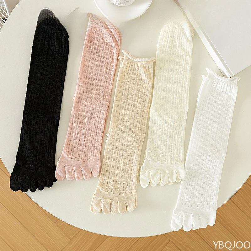 جوارب بخمسة أصابع للنساء، جوارب متوسطة مكدسة للربيع والصيف، جوارب قطنية عصرية قابلة للتنفس وممتصة للنساء #1