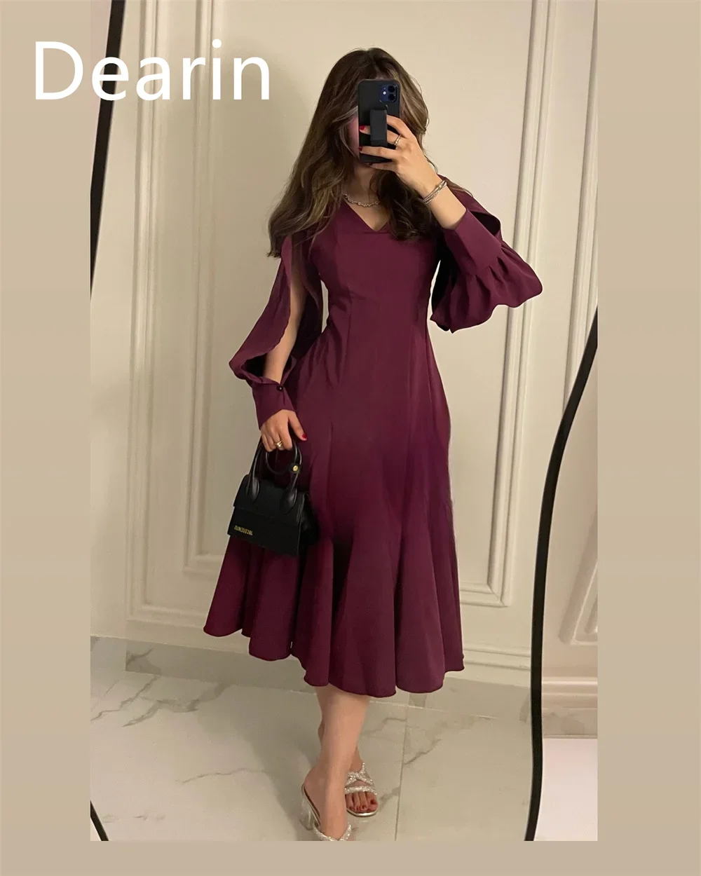 Customized Formal Dress Dearin V-neck A-line Tea Length Skirts Fold Bespoke Occasion Dresses Evening Prom Gown Saudi Arabia