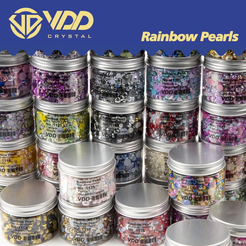 VDD 30/60/100/200g Wholesale Mix Size ABS Half Round Pearls Flatback Beads Color Resin Rhinestone Nail Art Crafts DIY Decoration