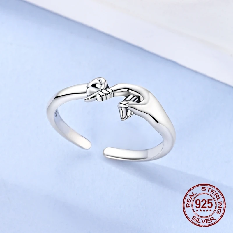 Original 925 Sterling Silver parent-child hand in hand Open Rings for Women Girls Jewelry Birthday Anniversary Gifts