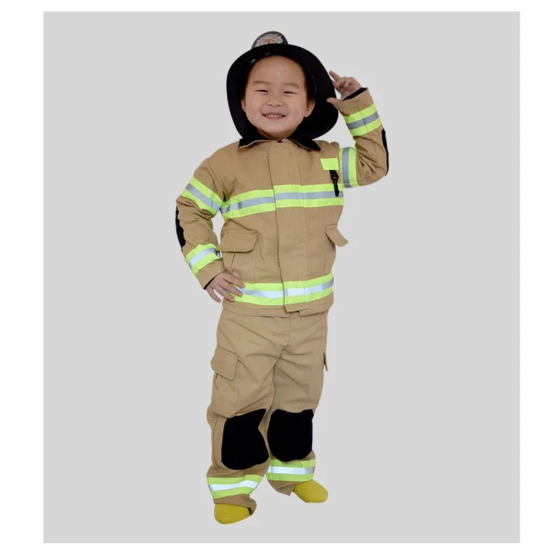 Fireman Sam Cosplay Costumes Cotton Linen Fancy Halloween Party Firefighter Uniform Boys Role Play Work Wear Kids Fireman Cos