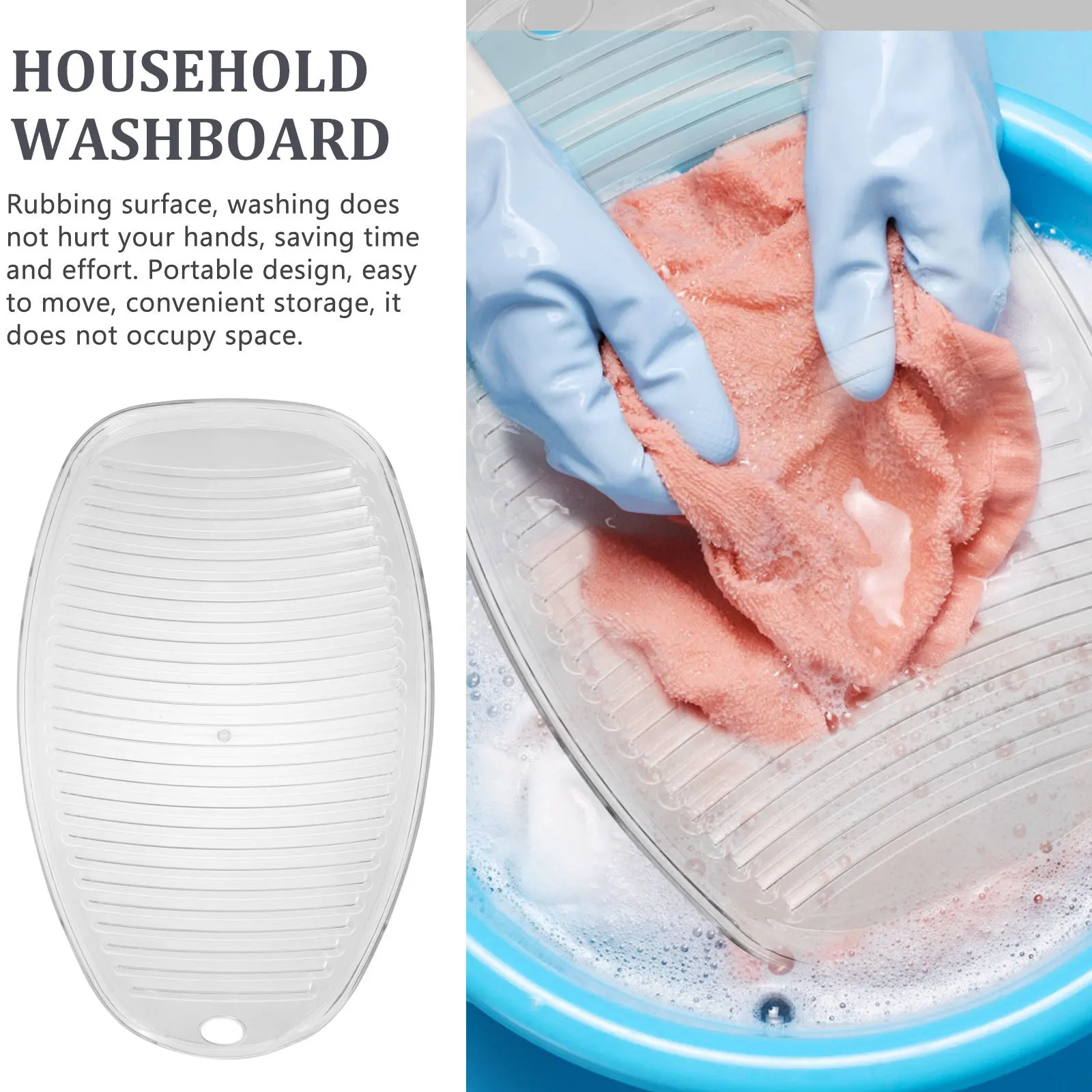 

Transparent Washboard Handheld Clothes Washing Board with Hook Portable Anti-Skid Travel Laundry Cleaning Tool Durable