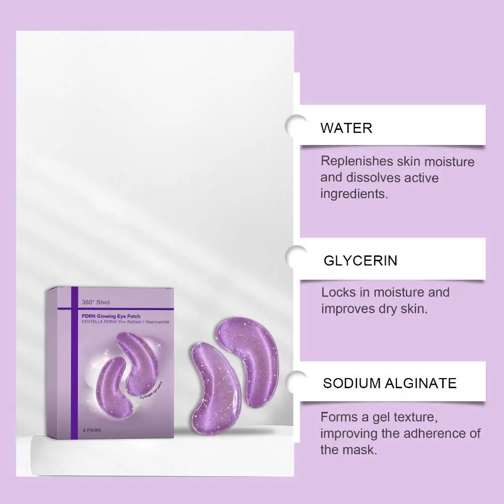 360 Shot PDRN Glowing Eye Patch 6 Pairs Centella Niacinamide Retinol Anti Wrinkle Dark Circles Puffiness Removal Hydrating Mask
