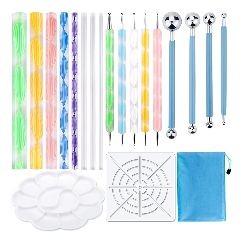 19PCS Mandala Dotting Tools Set Pen Dotting Tools Mandala Stencil Ball Stylus Paint Tray For Painting Rocks Drawing