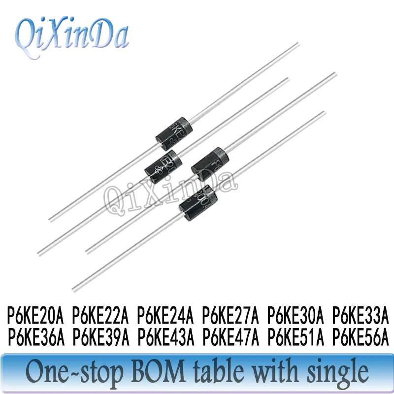 50PCS Diodos TVS P6KE20A P6KE22A P6KE24A P6KE27A P6KE30A P6KE33A P6KE36A P6KE39A P6KE43A P6KE47A P6KE51A P6KE56A 600W DO-204AC