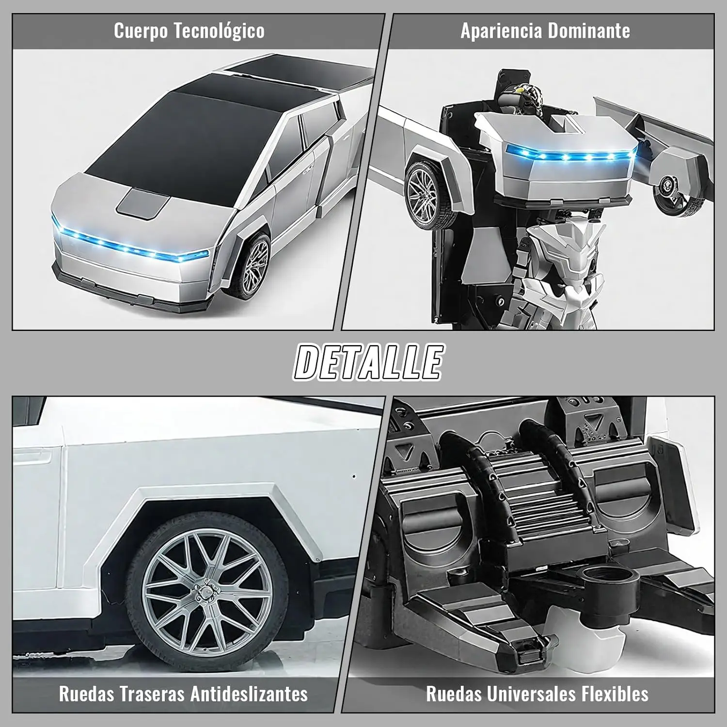 Samochód-transformer RC 2.4G - Transformacja jednym przyciskiem 360 °   Zabawka dla dzieci: driftujący pojazd z efektem chłodnego światła, automatyczna demonstracja, ładowanie przez USB, idealna na prezent.