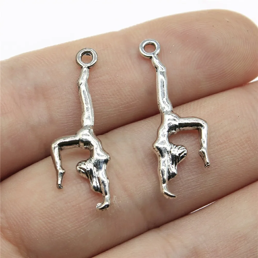 10pcs 30x11mm Antique Silver Color Gymnastics Charms For Jewelry Making B10050