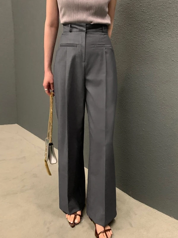 

East Gate New Fashionable Casual High Waist Straight Leg Pants Women's Long Legs Slimming High Waist Cotton Blend Trousers