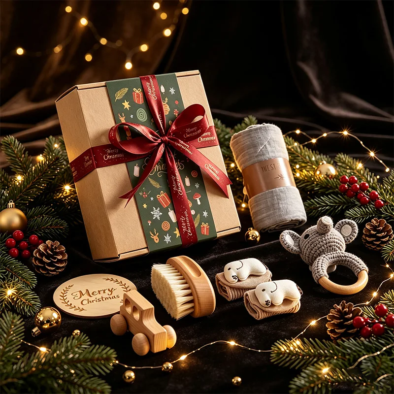 set-de-regalo-de-navidad-para-bebe-con-logotipo-personalizado-7-piezas-para-recien-nacidos-de-0-a-12-meses-sonajero-tejido-camion-de-madera-cepillo-calcetines-toalla-y-recuerdo