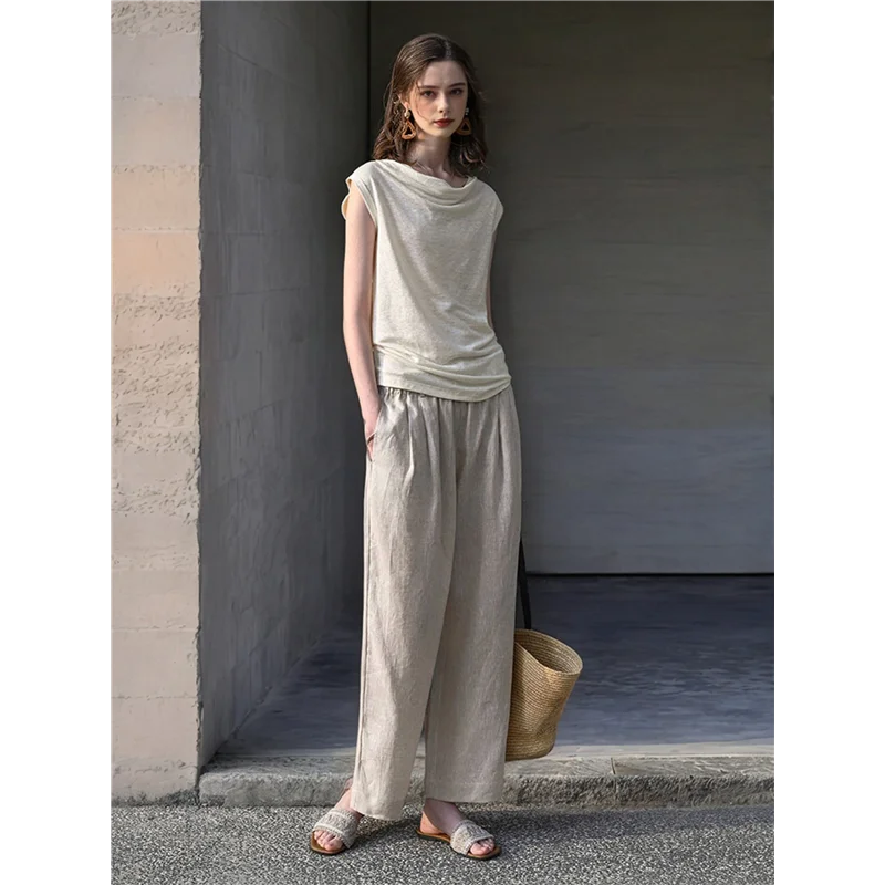 

ABRT-Womens Drape Neck Tank Tops Sleeveless Ruched Dressy Casual Summer Shirt Blouses