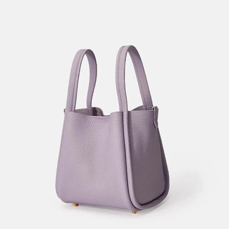 Fashion Women Pu Leather Handbag 2025 New Tide Versatile Solid Color Simple Large Capacity Lock Catch Bucket Bag Wristlet Wallet