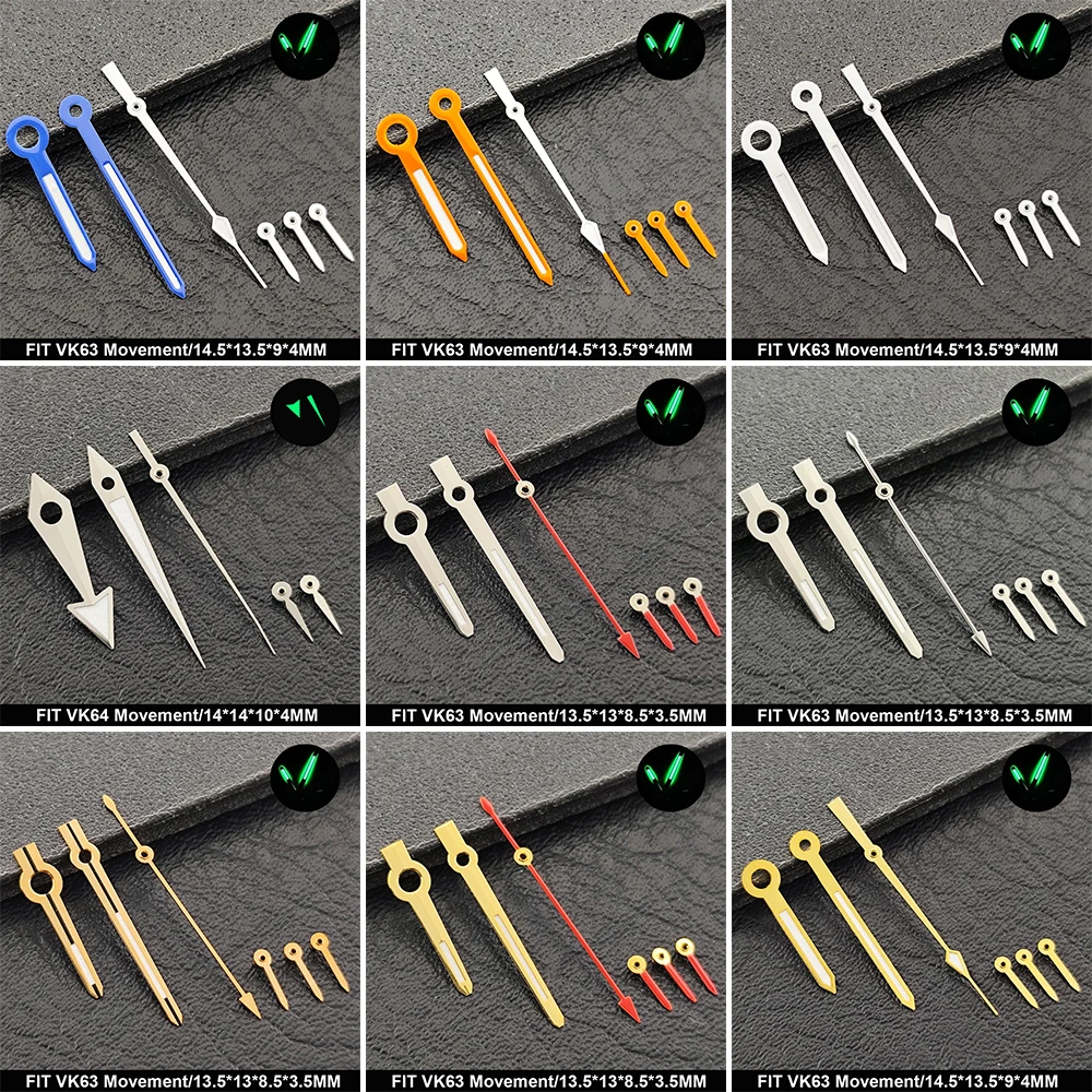 6 Stück silberfarbene/orangefarbene Uhrzeiger passend für VK63 VK64 Quarzwerk, langlebige Metall-Uhrzeiger, Reparaturteile, DIY-Uhr-Mod-Kit