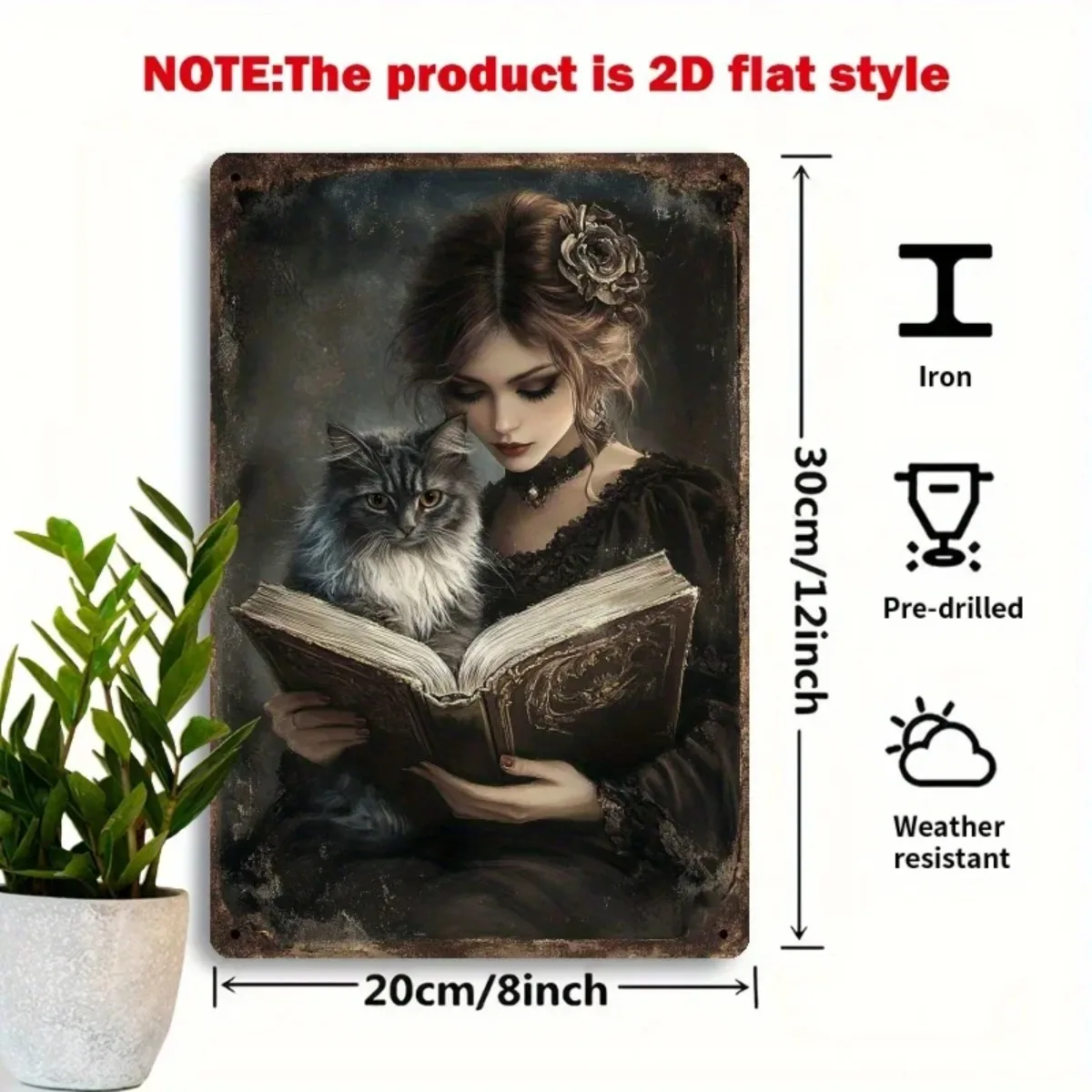 Sinal de metal para leitura de gato |   Tamanho 8x12 polegadas |   Arte de parede de ferro com efeito 3D |   Decoração misteriosa |   Adequado para sala de estar, quarto