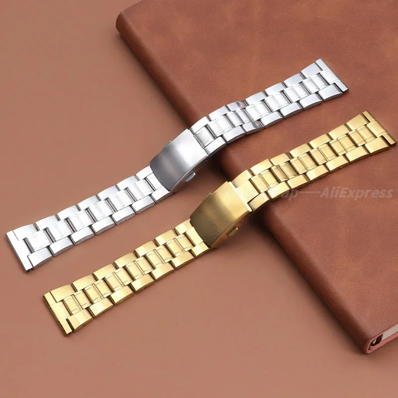 12mm 14mm 16mm 18mm 20mm 22mm 24mm Universal Stainless Steel Watch Band Metal Strap Folding Clasp Light Wristband Accessories