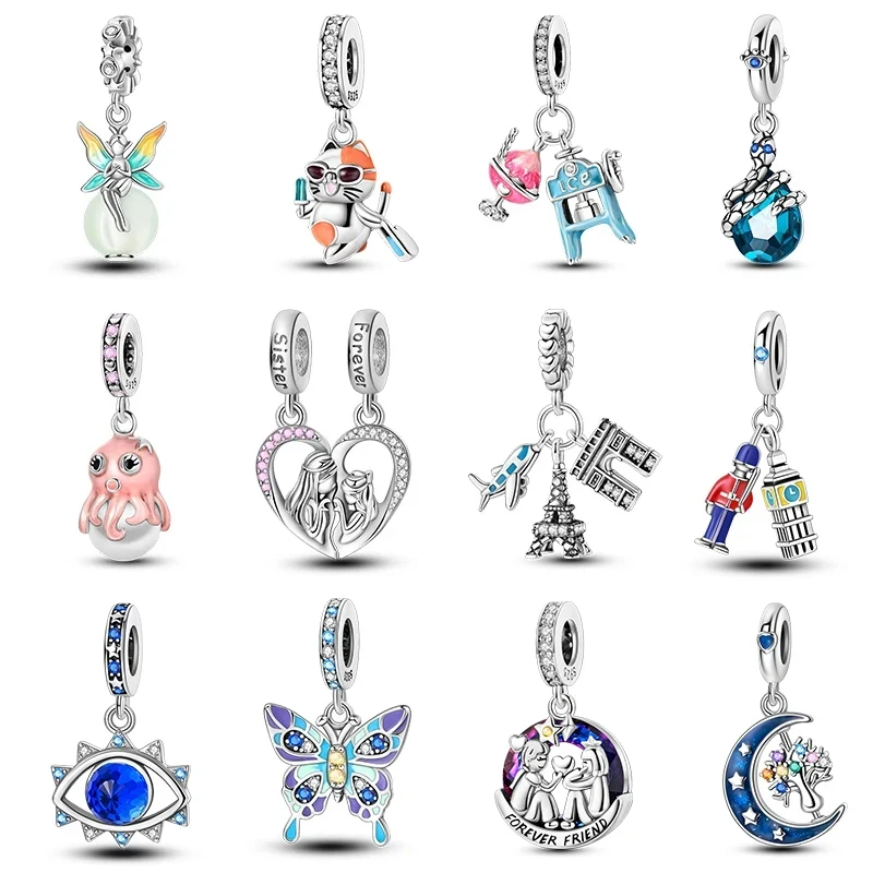 New 925 Sterling Silver Luminous Elf Blue Purple Butterfly Moon Life Tree Charms Beads Fit Pandora Original Bracelet DIY Jewelry