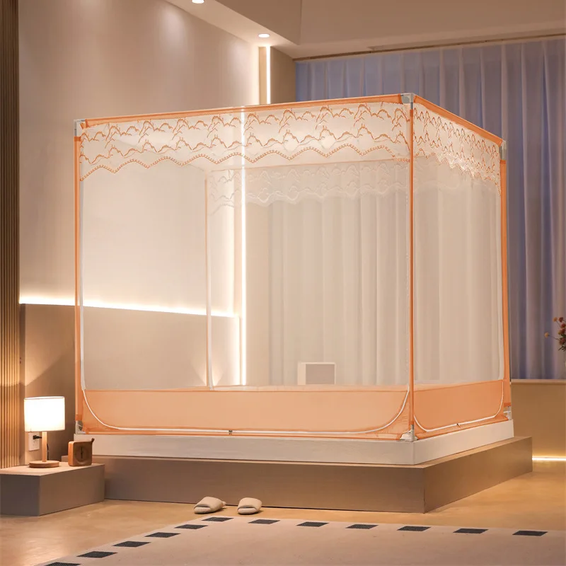 

Custom No-Installation Mongolian Yurt Mosquito Net Bracket Home Thickened Bed Curtain Wave Style Student Children Simple Mosquit