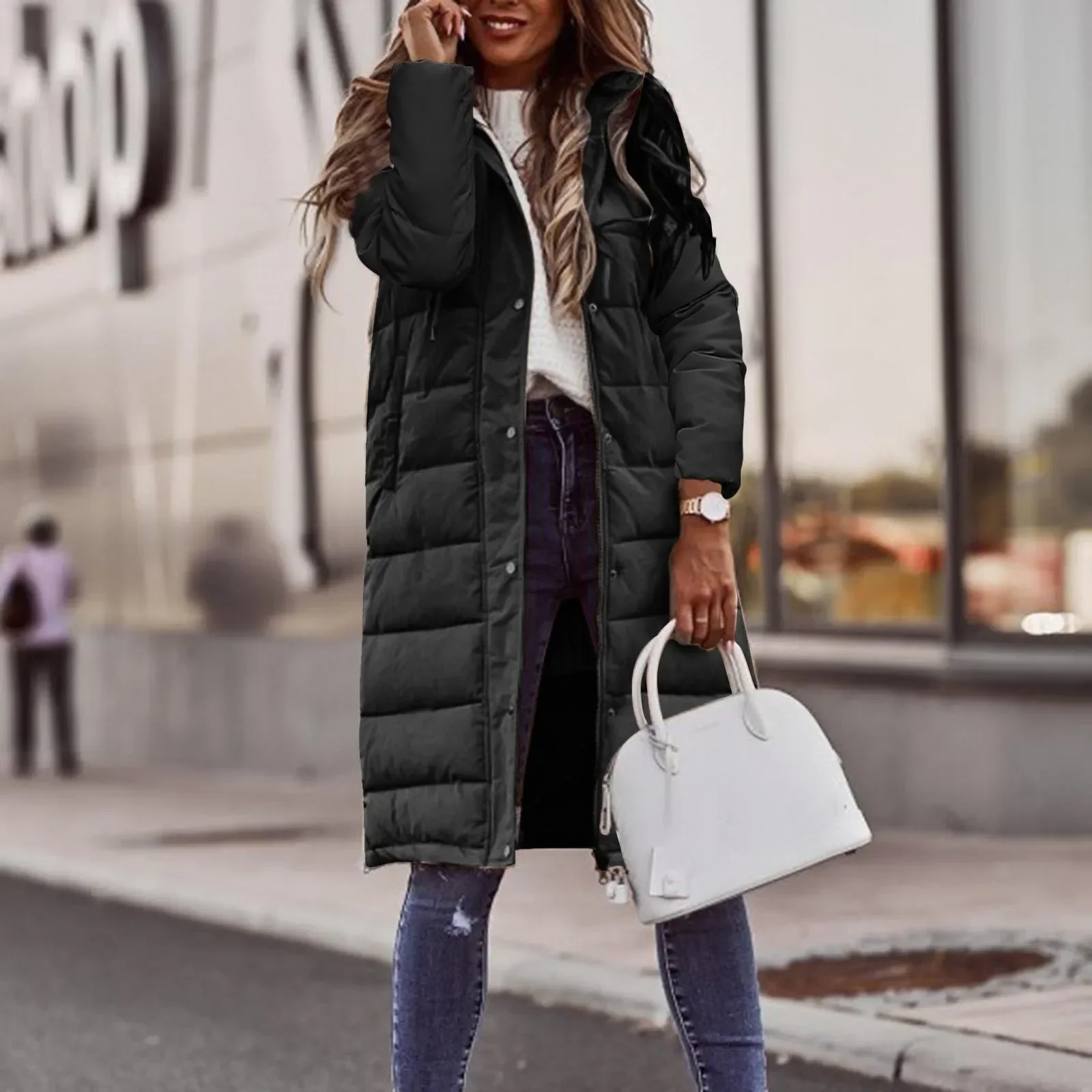 Women Long Sleeve Loose Hooded Parka Coat Jacket Pockets Solid Color Zipper Button Fashion Casual Parkas Coats image 2