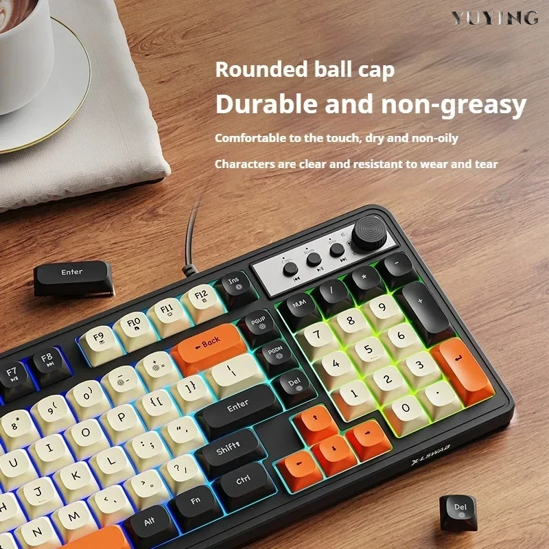 EWEADN G98 Gaming Office Keyboard, film with rainbow Backlit USB Wired Computer External Quiet, Digital area,Digh appearance