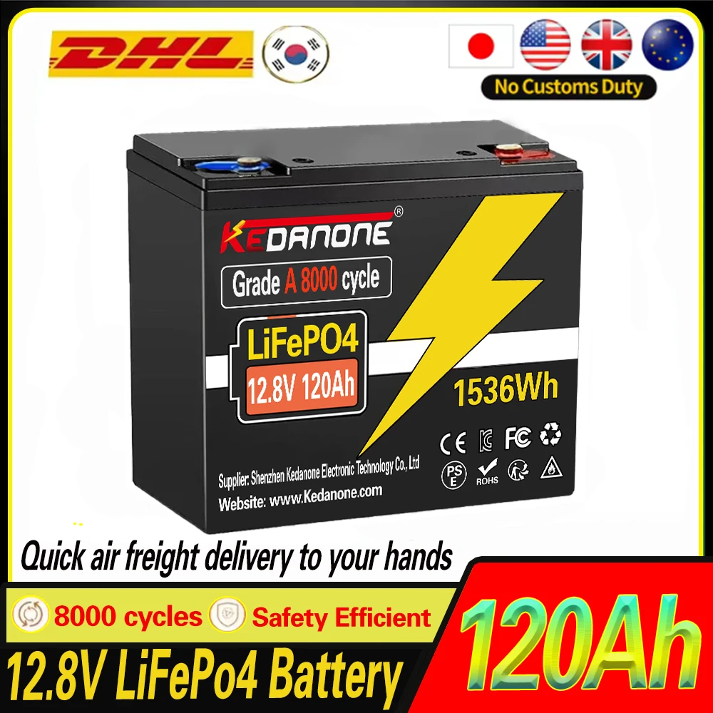 12V 120Ah LiFePO4 Lithium Battery Built-in 120A BMS - Solar Off-Grid Marine RV Power Rechargeable Iron Phosphate Deep Cycle