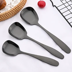 Black 3Pcs Stainless Steel Food Service Spoon Large Rice Shovel Tableware Long Handle Square Spatula Kitchen Gadgets for Home