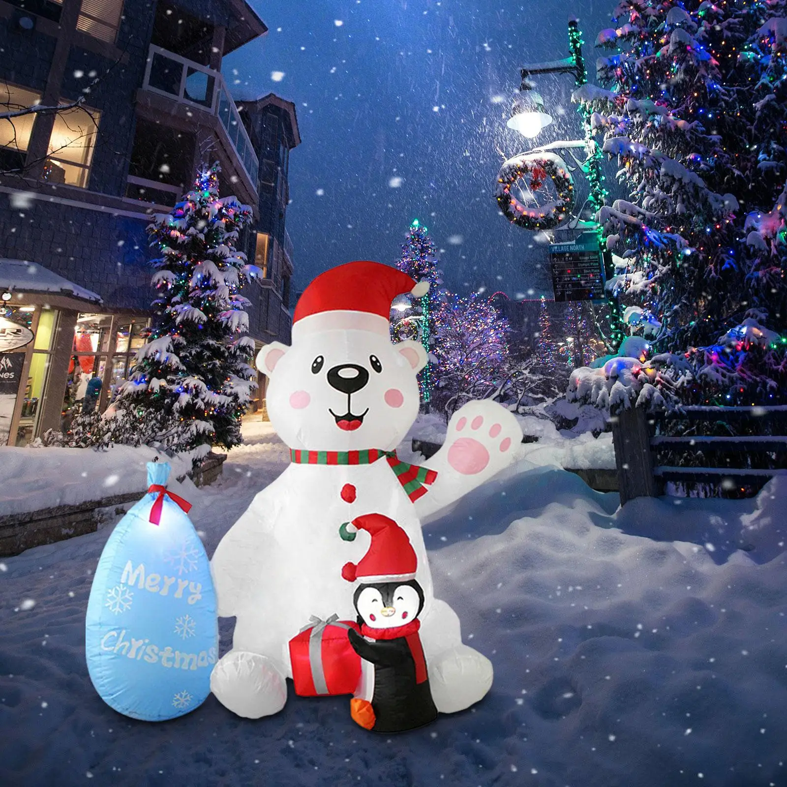 

7ft Christmas Inflatable White Bear Penguin with Gift Bag for Home Winter