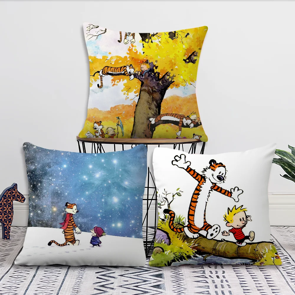 Cartoon C-Calvin and Hobbes Cute Pillow Case Sofa Living Room Bedroom Headboard Backrest Cushion Square Cushion Nap Time