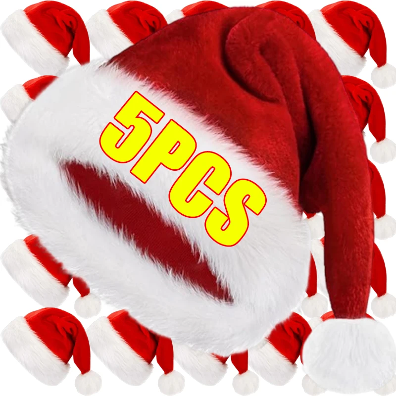 5/1 adet Noel Şapkaları Yetişkinler Çocuklar için Yumuşak Kadife Kalınlaşmış Peluş Noel Baba Kapaklar Noel Yeni Yıl Partisi Ev Dekorasyon Malzemeleri