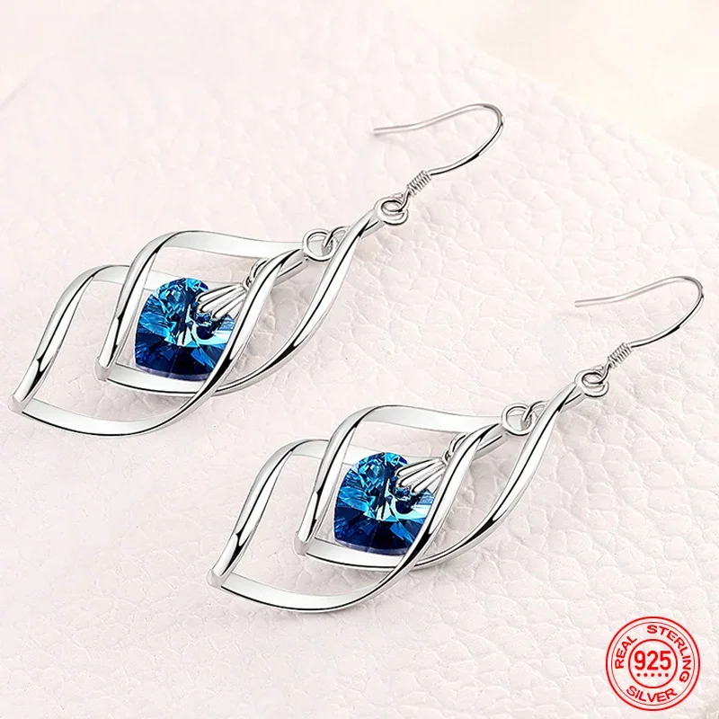 New 925 Sterling Silver custom Crystal Long Dangle Earrings For Women fashion designer Wedding Engagement Party Jewelry Gifts