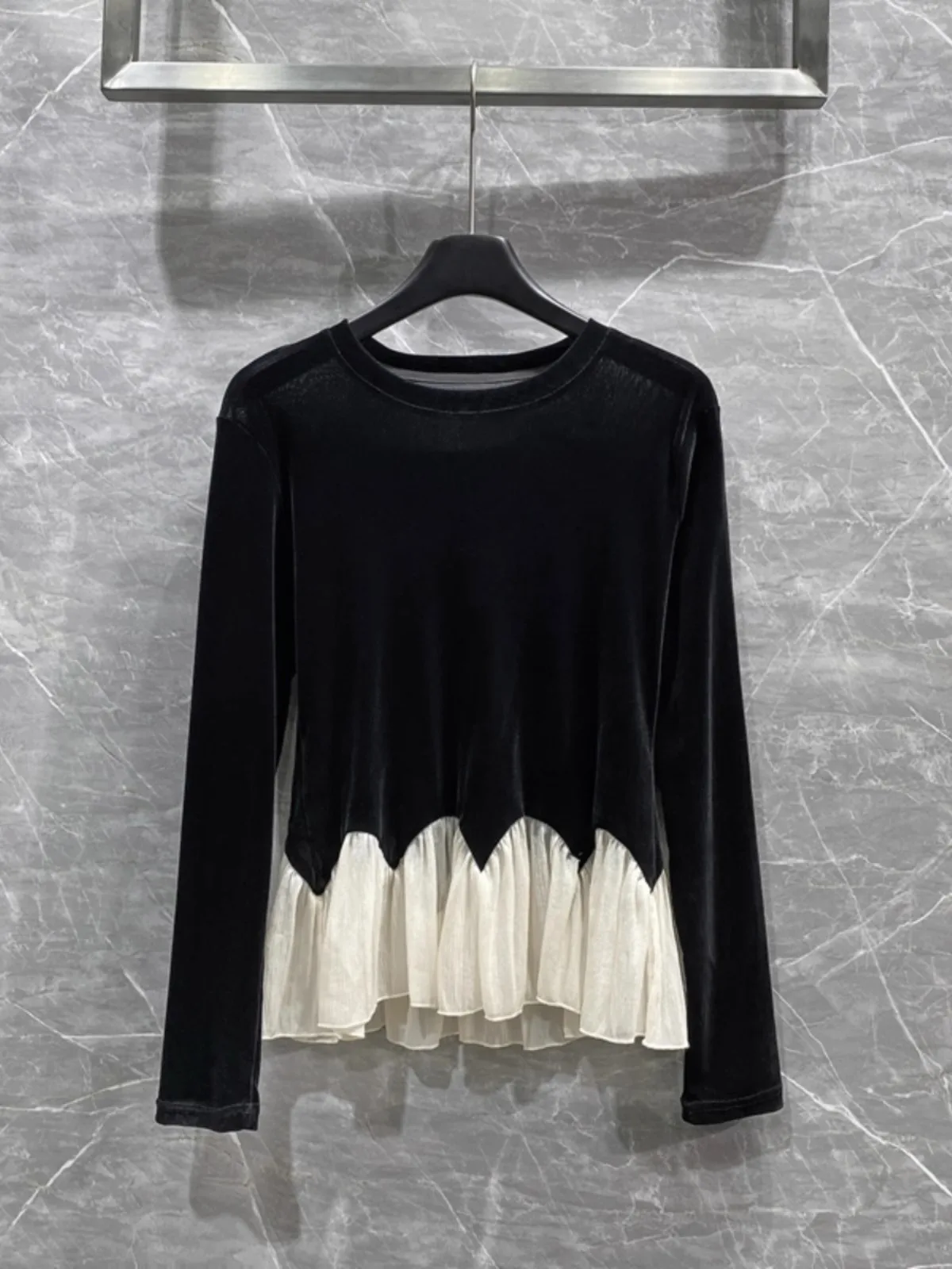 

Velvet Long Sve T-irt Women's Base Layer Patchwork Top Autumn Faion Casual Comfortable Breathable Moisture ng