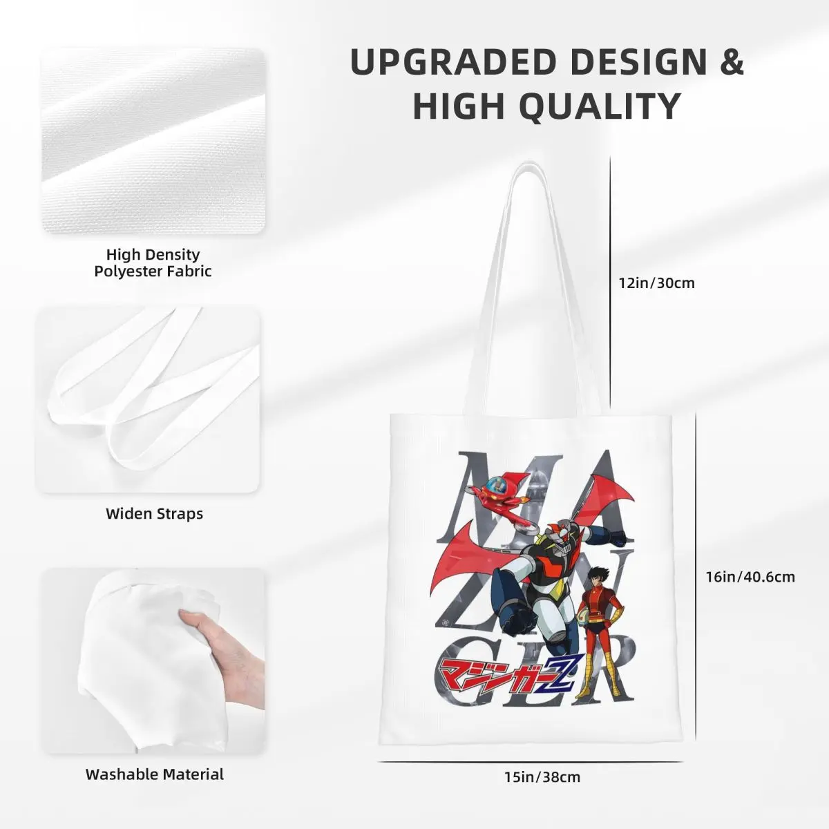 Mazinger Z Mad Robot Grendizer Anime Manga Shopping Bags Canvas The Tote Bag Reusable for Women Shoulder Tote Travel Handbag