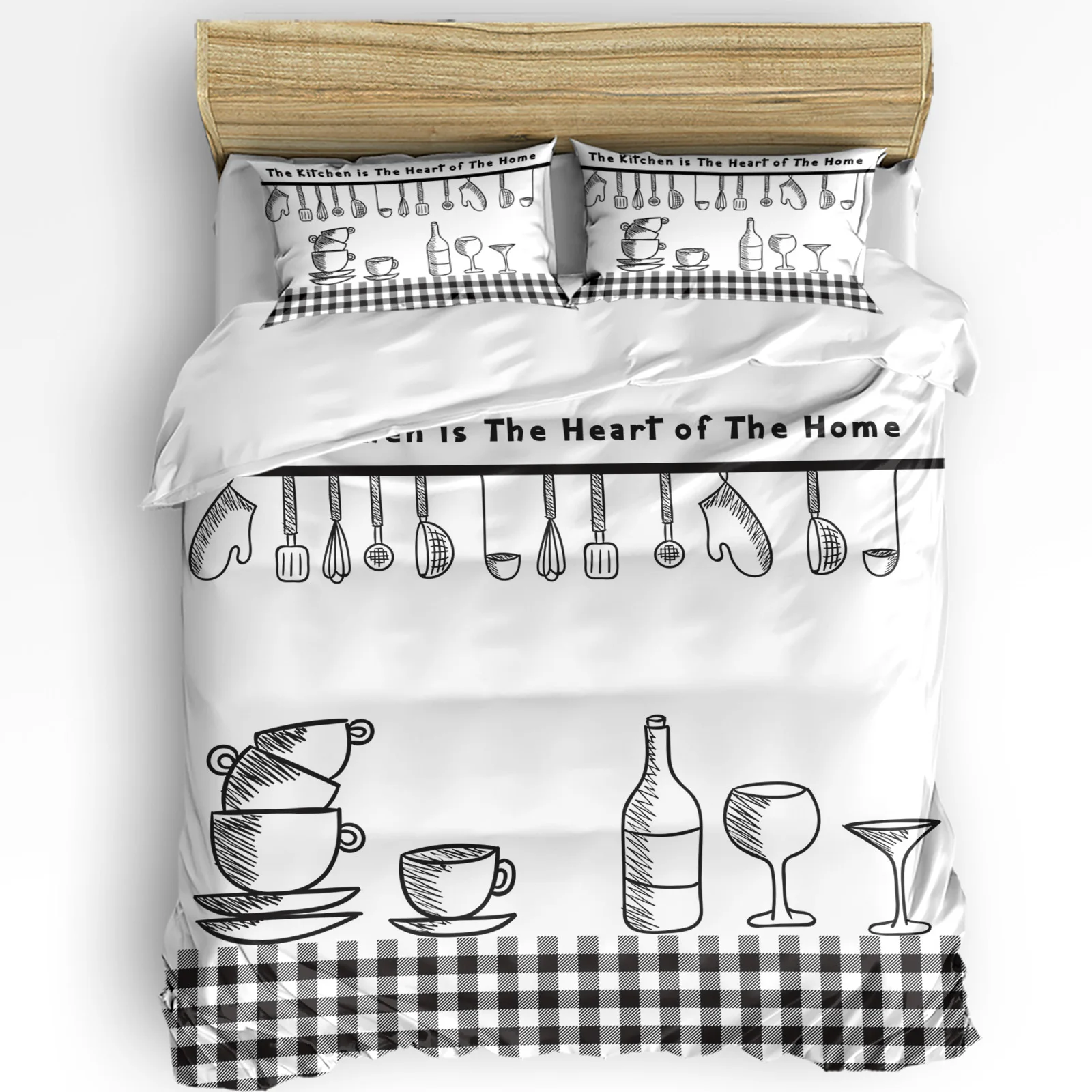 Kitchen Utensils Plaid Duvet Cover with Pillow Case Custom 3pcs Bedding Set Quilt Cover Double Bed Home Textile