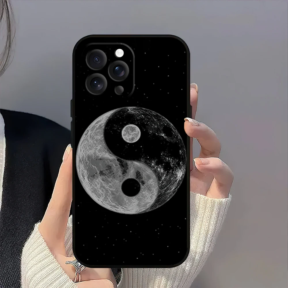 Tai Chi Moon Art Yin Yang Tree Cool Fashion Phone Case for iPhone 12 11 14 15 13 16 Max Plus Pro Black Soft Silicone Cover