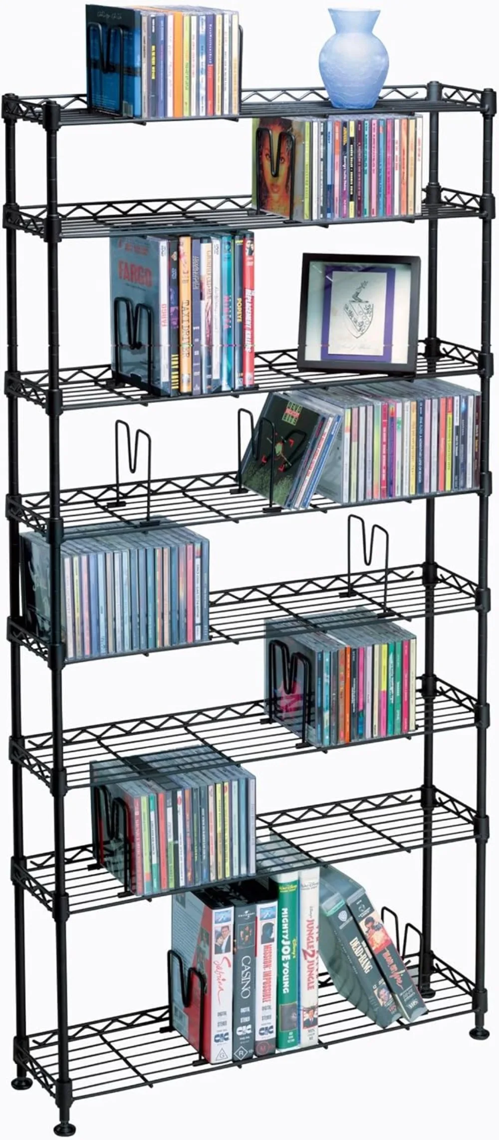 8-Tier Heavy Gauge Steel Wire Storage Shelving holds up to 440 CD or 228 DVD or 264 Blu-Ray Video Game discs also great Black