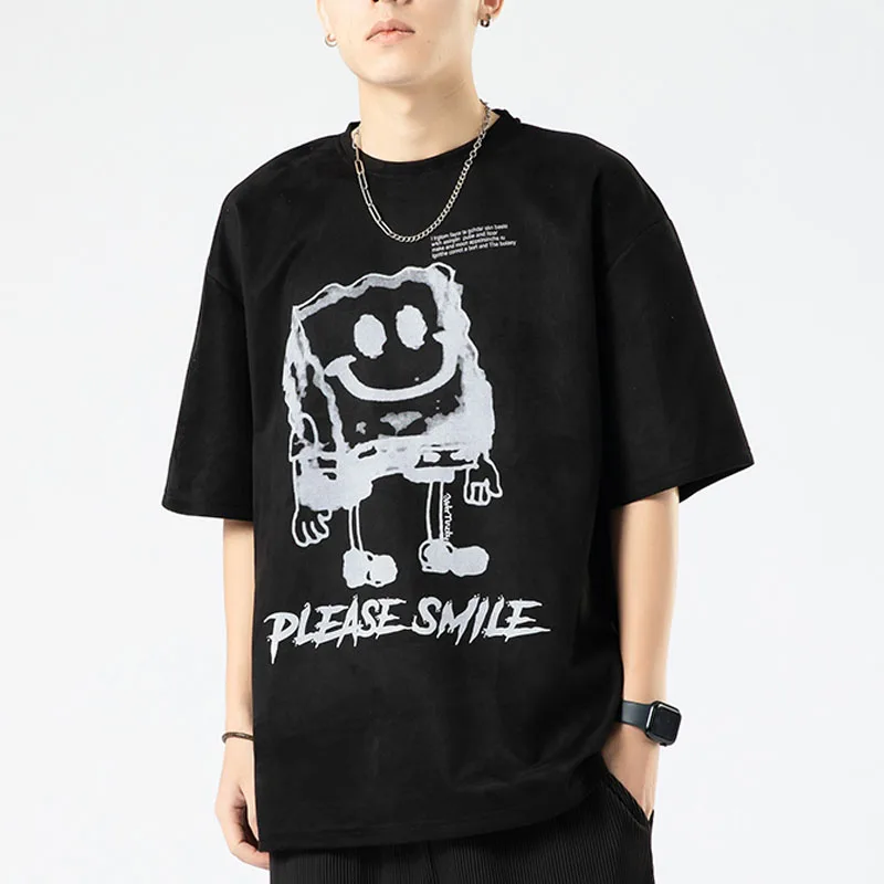 

Summer Men's New Fashion T-shirts Short Sleeve O-Neck Youthful Vitality Cartoon Letter Daily Casual All-match Loose Thin Tops
