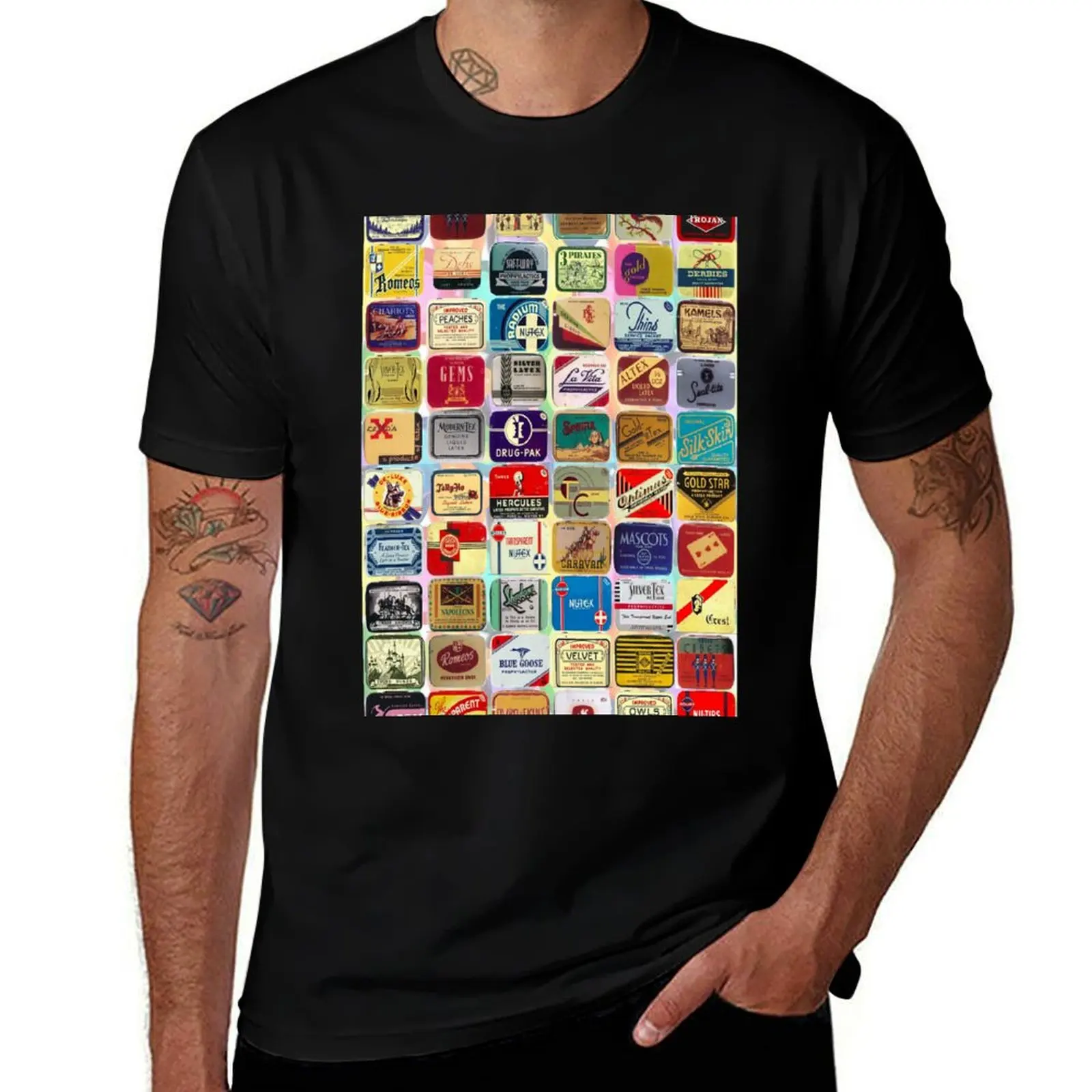 Vintage Condoms T-Shirt Work Outdoor T-Shirt for Men