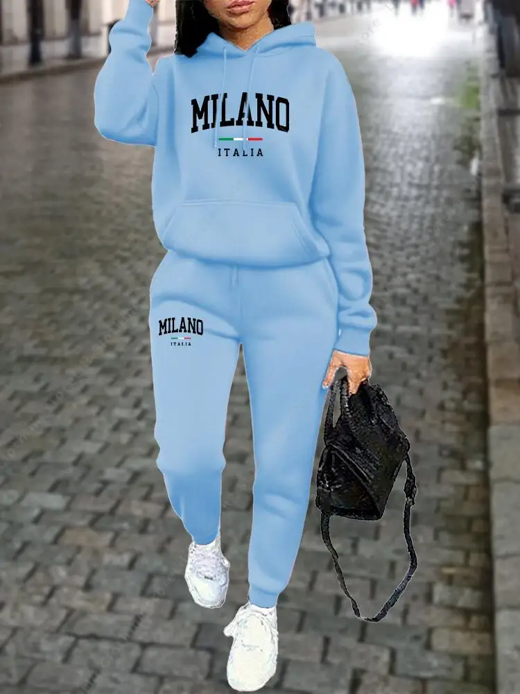 MILANO Hosen-Sets für Damen, hochwertige Sweatshirt-Sweatpants-Kapuzenjacke, 2-teiliges Herbst-Winter-Outfit, Damen-Trainingsanzug – Detail 5