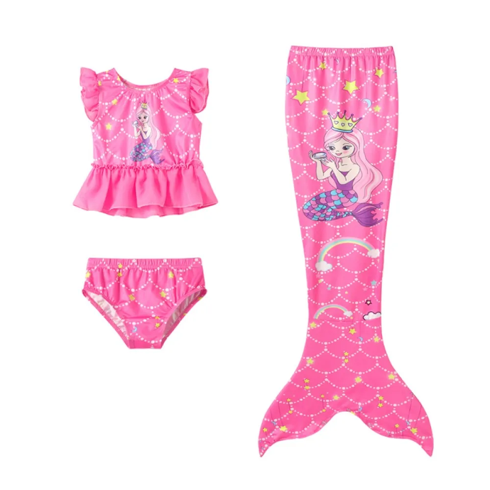 3PCS Mermaid Tails Swimwear for Swimming Girls Princess Bathing Suit Sets Kids Mermaid Swimsuit Swimable Costume