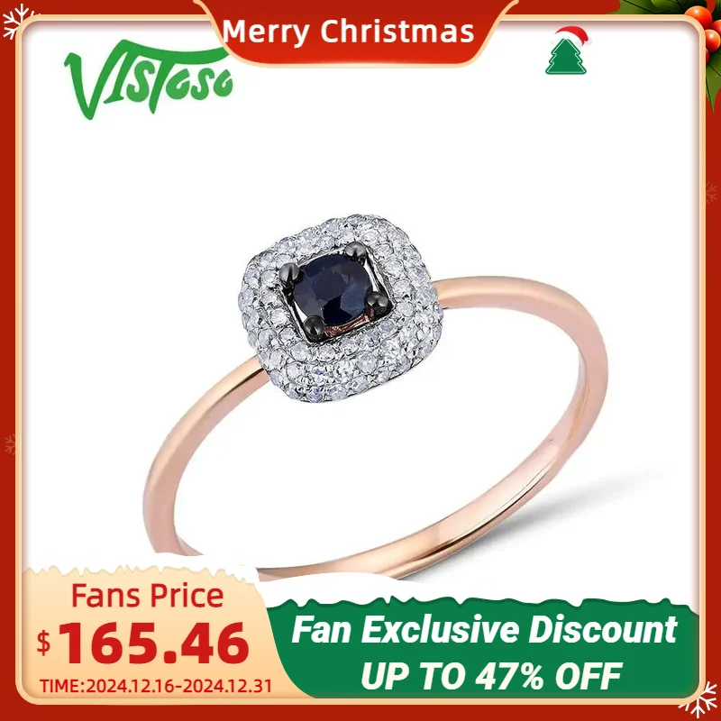 VISTOSO Pure 14K 585 Rose Gold Ring For Women Ring shining Diamond Blue Sapphire Luxury Wedding Engagement Elegant Fine Jewelry