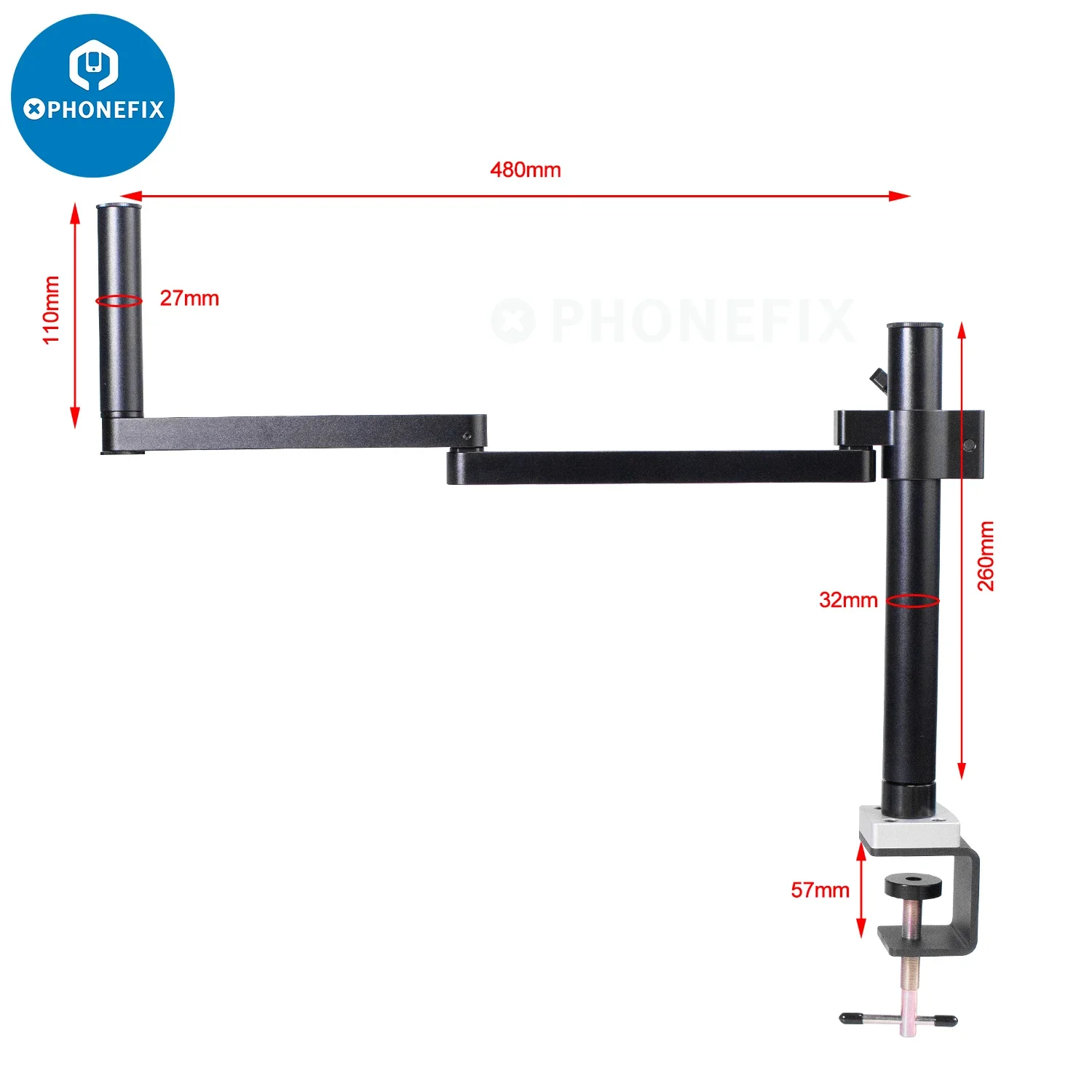 Universal Articulating Arm Desktop Clamp Stand Adjustable 76/50MM Focusing Holder for Trinocular Binocular Stereo Microscope