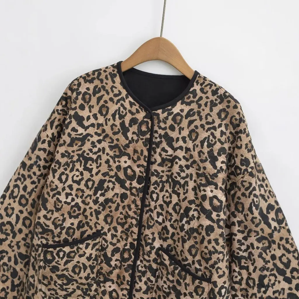 

Women's Loose Casual Animal Print Jacket Autumn New European American Style Wind Coat for Fashionable Outerwear
