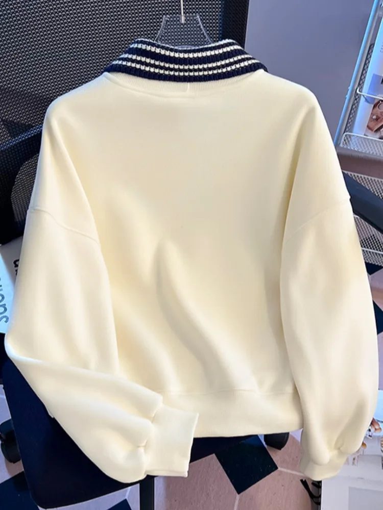 المرأة المتضخم Fce اصطف متماسكة البلوز طوق البلوز طويل Sve مخطط النسيج التصميم الأصلي شتاء جديد Ar... #4