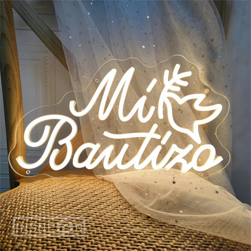 Mi Bautizo-LED Neon Sign Wall, USB Powered, Decoração fácil de pendurar para festas, Casa com acessórios, Sinal de iluminação