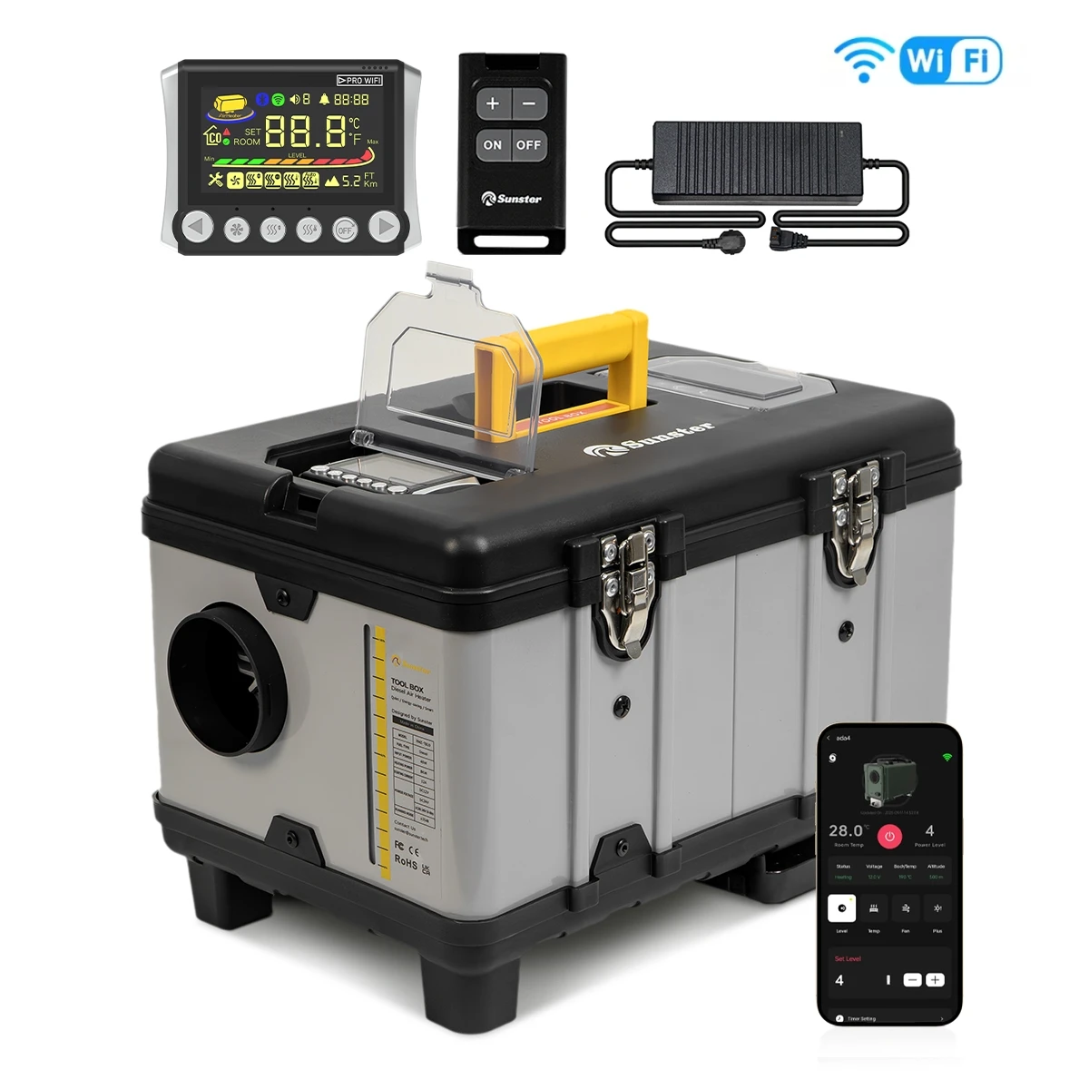 TB10 WIFI 8KW Diesel-Luftheizung 12V/24V/220V Autoheizung mit automatischem Thermostat/adaptivem Höhenmodus/LCD-Panel für Campingzelt/Wohnmobil